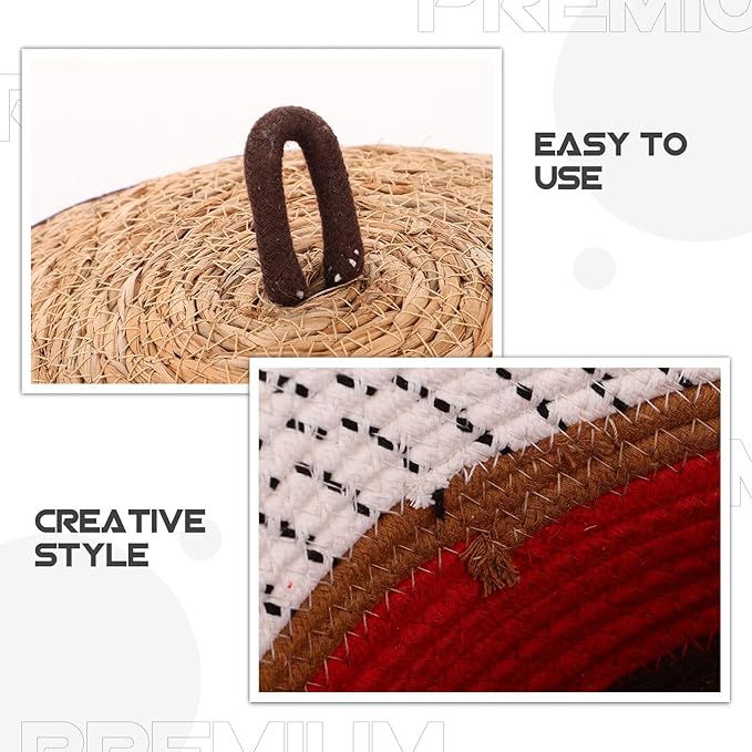 TOYANDONA Rope Woven Storage Basket With Lid - Handwoven Cotton Basket Organizer Bins - Nursery Sundries Container - Cosmetics Box