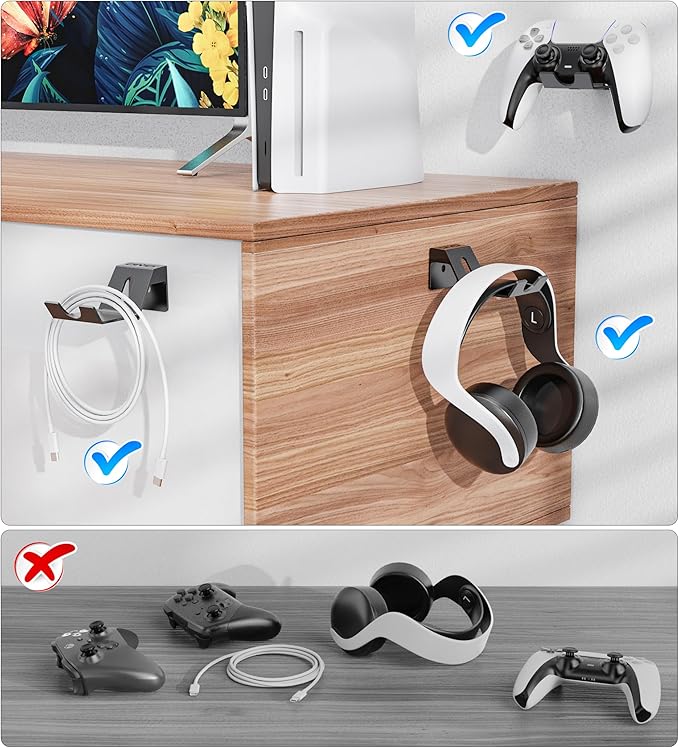 OIVO Controller & Headset Wall Mount Holder Stand, Foldable Headphone Stand, Gaming Controller Holder Hanger Hook, Universal Storage Organizer Controller/Earphone/Game Accessories-6 Packs