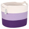 Sea Team Oval Large Cotton Rope Woven Storage Basket with Handles, Diaper Caddy, Baby Shower Basket, Nursery Nappies, Clothes Toys Organizer for Kid's Room, 16 x 13 inches, White & Lavender