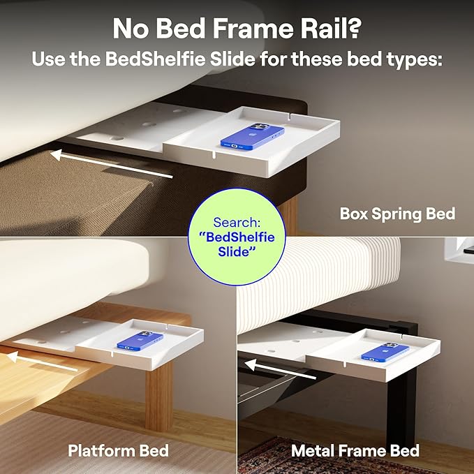 BedShelfie Bedside Shelf for Bunk Bed & Top Bunk, College Dorm Room Essentials, Loft Nightstand, Floating Bed Side Table Tray Storage, Dorm Room Decor by Smallish - (Flexfit Model, Black)