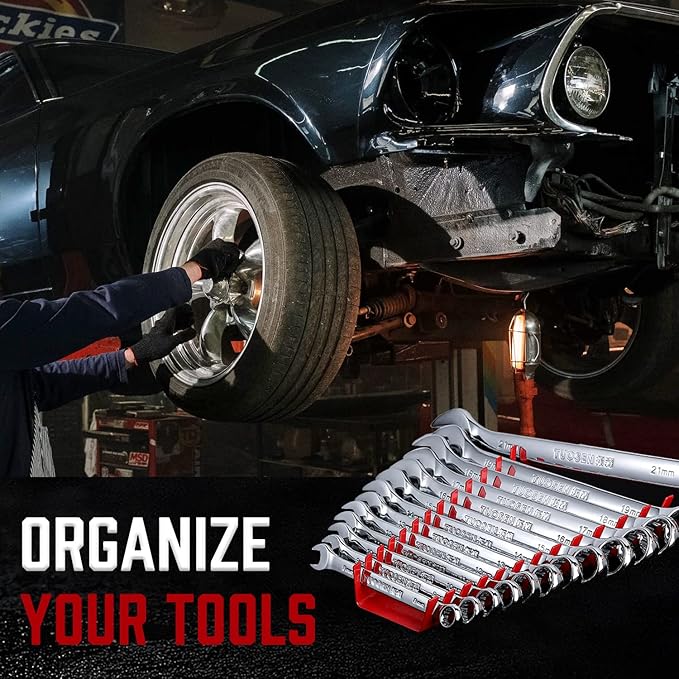 ALOANES 78-Slot Metal Wrench Organizer, Heavy Duty Wrench Organizer Tray for Tool Box, Professional Fit SAE & Metric Wrench Storage, 6 Pack Wrench Holders(Red&Blue)