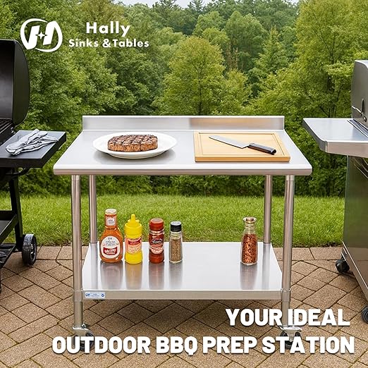 Stainless Steel Table for Prep & Work 24 x 72 Inches with Caster Wheels, NSF Commercial Heavy Duty Table with Undershelf and Backsplash for Restaurant, Home and Hotel
