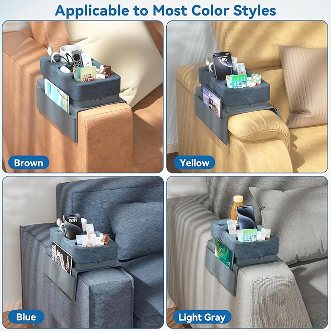 Couch Arm Tray Removable Armrest for Sofa Arm Tray Silicone Couch Cup Holder Tray Armchair Caddy Foam Couch Cup Holder Pillow Arm Chair Caddy for Recliner Sofa Drink Holder Spill Proof 3 Side Pockets