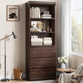 GarveeHome 70" Tall Bookcase with Drawers, Bookshelf w/ 3 Tier Open Shelves & 3 Storage Drawers, Modern Deep Storage Book Shelf Storage Cabinet Organizer for Living Room Office Library (Brown)