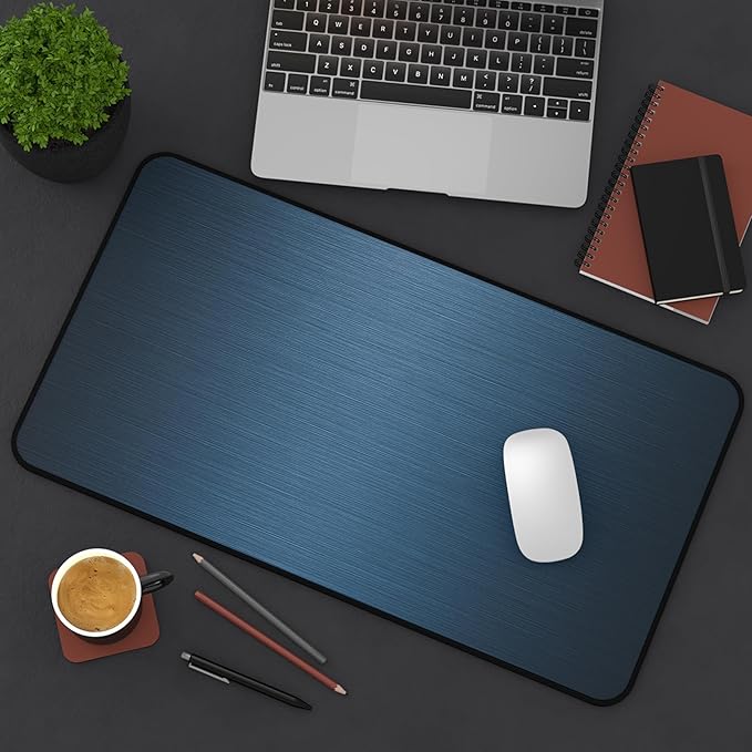 Brushed Metal Texture Desk Mat - Extended Mouse Pad & Desk Pad, Neoprene Surface, Non-Slip Rubber Base, Stitched Edges, Desk Protector for Keyboard & Mouse, Sizes 12x18/12x22/16x32 (Blue, 12x22)