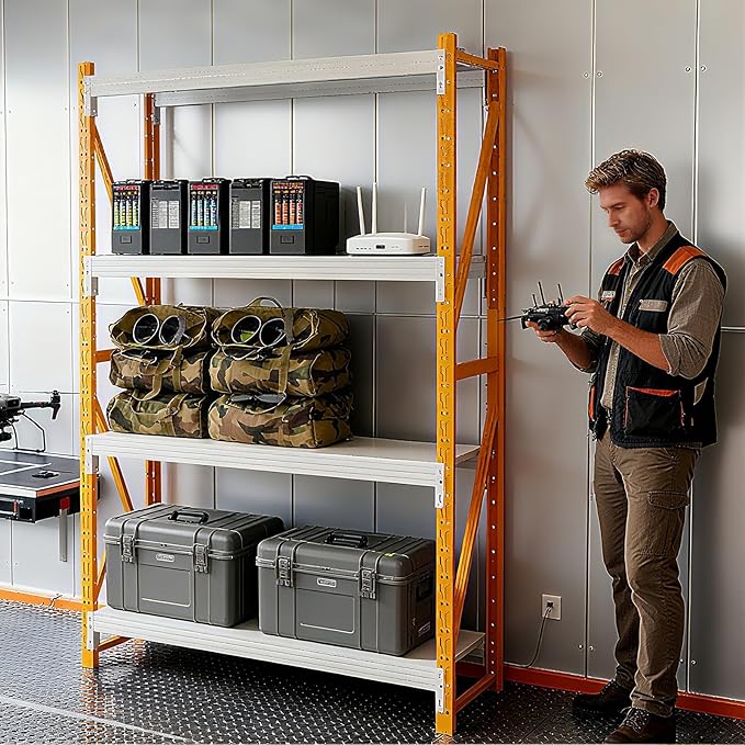 79" H Garage Shelving,3000LBS Heavy Duty Storage Rack,4 Tiers Metal Storage Rack Shelf, Adjustable Shelving Unit for Garage,Kitchen,Warehouse,Basement,78.7" H x 41.3" W x 19.6" D,Orange&White