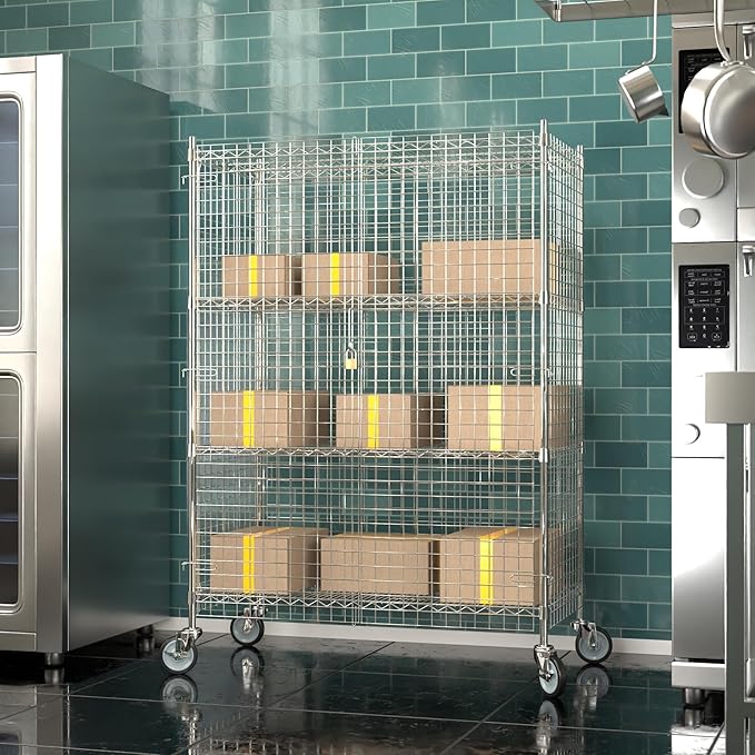 24"x48"x70" Metal Wire Chrome Security Heavy Duty Commercial NSF Certified Storage Unit | Mobile Wire Security Cage Kit