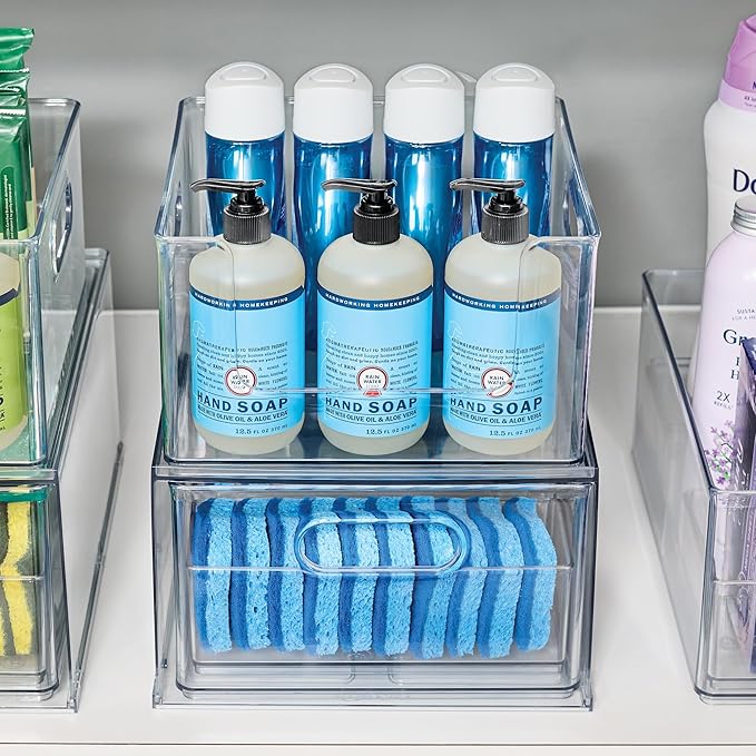 iDesign Stackable Clear Plastic Open Front Storage Bin, Easy Access Organizer for Pantry or Cabinet