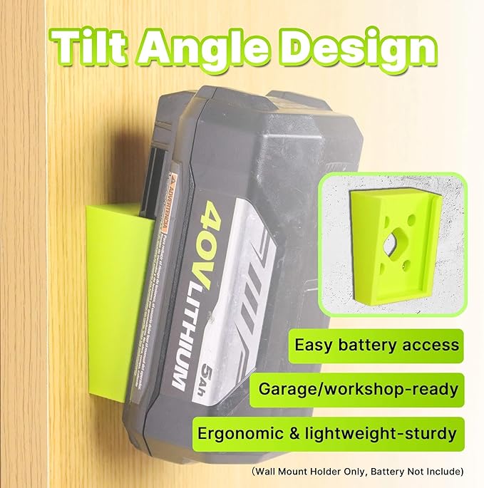 Wall Mount Holder Compatible with Ryobi Battery 40V：4Ah, 5Ah, 6Ah, 2 Pack Plastic Wall Mount Battery Storage Rack with Screws