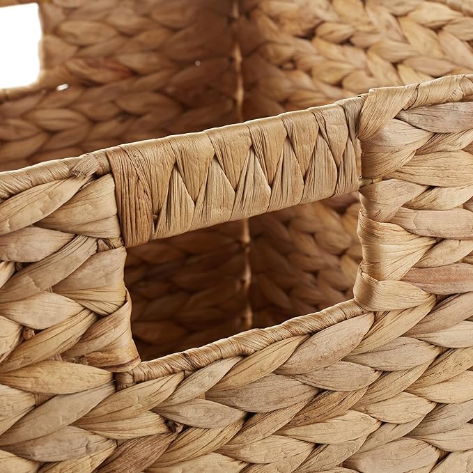Casafield 13" x 13" Water Hyacinth Storage Baskets, Natural - Set of 4 Collapsible Cube Organizers, Woven Bins for Bathroom, Bedroom, Laundry, Pantry, Shelves