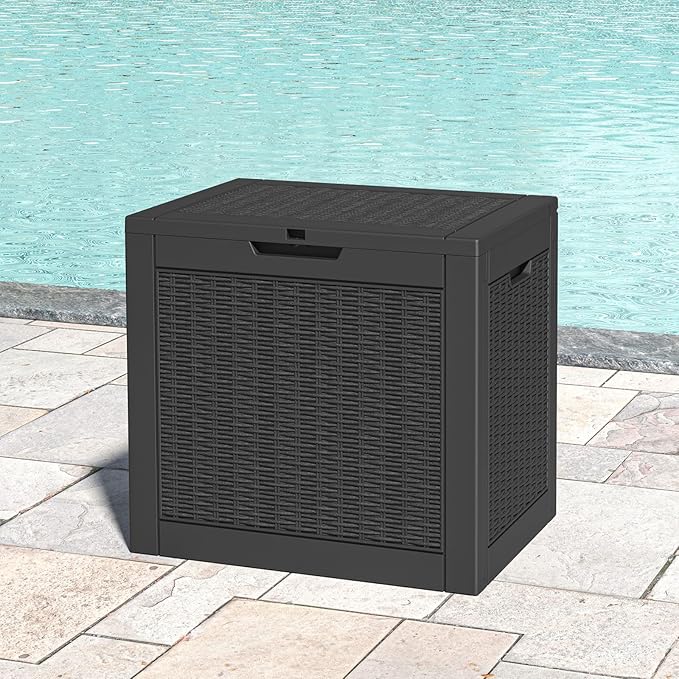 30 Gallon Outdoor Storage Deck Box Waterproof,Garden Tool,Backyard Cushion,Poolside Storage,Small Delivery Boxes for Outside,Lockable Lid,Rattan Black