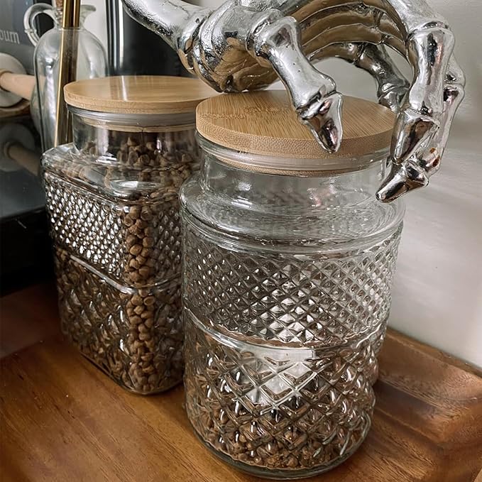 Viovian 60 OZ Vintage Glass Jar with Lid Wood Spoon Set of 2 Decorative Glass Storage Jars Airtight Lids Clear Canister Container for Food Candy Cookie Sugar Coffee Bean Tea Nuts Snack Dog Treat Vase
