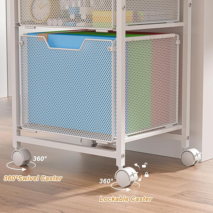 Rolling File Cart with 2 Drawers, White Rolling Cart with Drawers for Hanging File Folders, Letter-Size File Storage with Wheels, File Cabinet Organizer for Office and Home, White