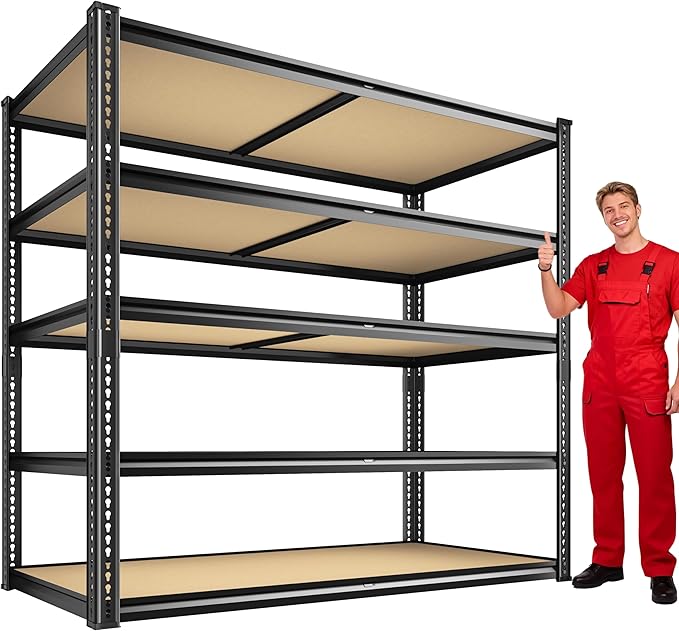 40" W Garage Shelving 2250LBS Storage Shelves Adjustable Metal Shelving 5 Tier Garage Utility Rack Shelf for Warehouse, Pantry, Closet, Kitchen 72.2" H x 40" W x 20" D, Black