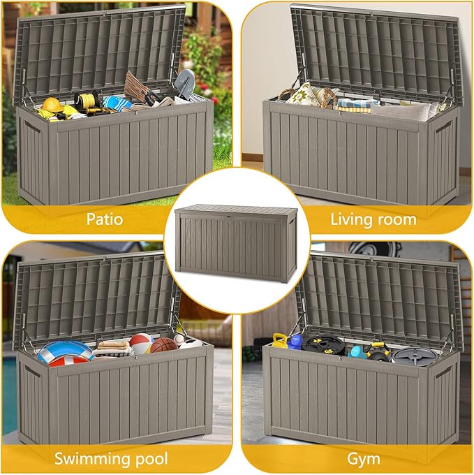 270 Gallon Deck Box, Resin Outdoor Indoor Waterproof Storage Box, Lockable Storage Box With Handle for Patio Furniture - Garden Tools - Swimming Pool Tools UV-Resistant - Grey