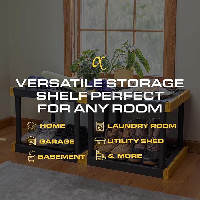 BLACK & YELLOW, 5-Tier Heavy Duty Plastic Storage Shelving Unit, 100lbs/shelf (72H x 24W x 20D), for Indoor/Outdoor Organization, Modular Rack