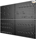 4 Pack Metal Pegboard Panels with 50 Hooks, Black Pegboard Wall Organizer, Pegboard Accessories, Heavy Duty Garage Tool Storage System for Workbench, Workshop, Office, Craft Room