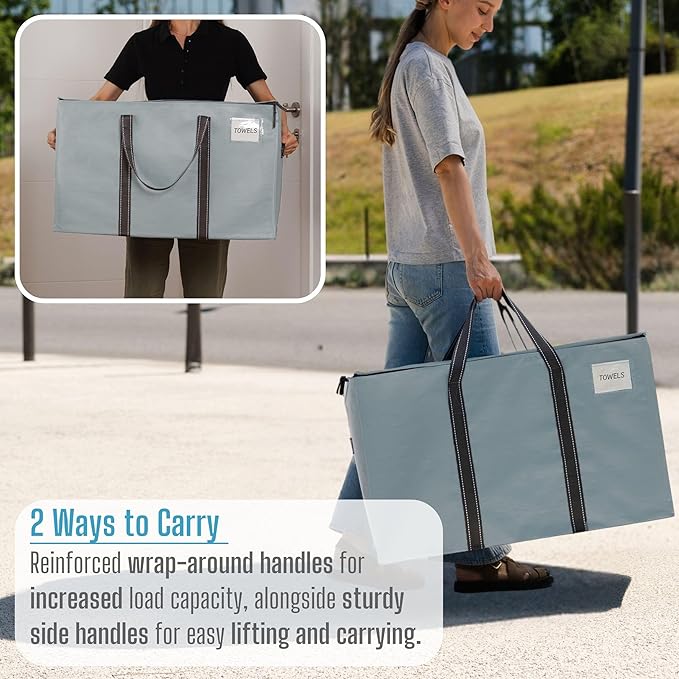 VENO 2 Pack Moving Bags and Large Christmas Storage Bins with lids. Alternative to Moving Boxes, Packing Supplies for College. Extra Large Heavy Duty Totes for Packaging (Light Blue Matte, 2 Pack)