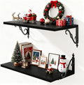 Floating Shelves for Wall, 24"W x 12"D Wall Shelves, 12 Inch Deep Floating Shelf with Bracket, 24 Inch Floating Shelves for Living Room and Bathroom, Display & Storage Shelves, Black, Set of 2