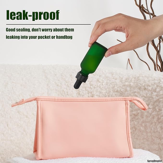 48 Pcs, 1oz Glass Dropper Bottle, Leakproof Tincture Bottles with Dropper, Green Reusable Eye Dropper Bottle, Preety Frosted Texture, for All Kinds of Liquids (Green-Frosted, 1oz-48pcs)