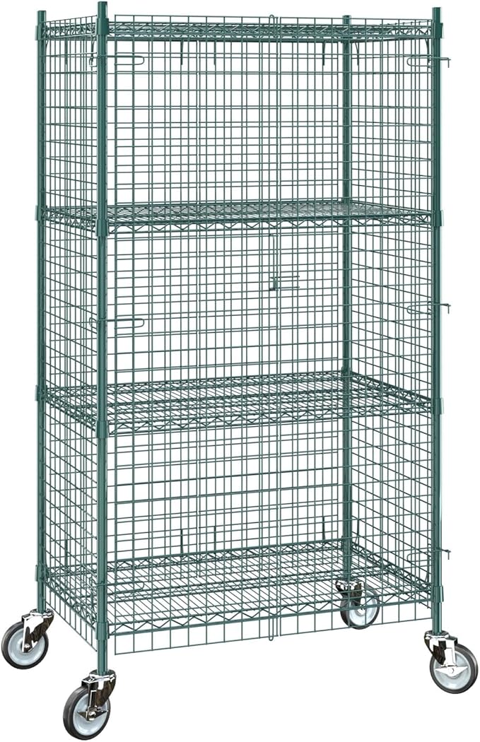 24"x36"x70" Metal Wire Green Security Heavy Duty Commercial NSF Certified Storage Unit | Mobile Wire Security Cage Kit