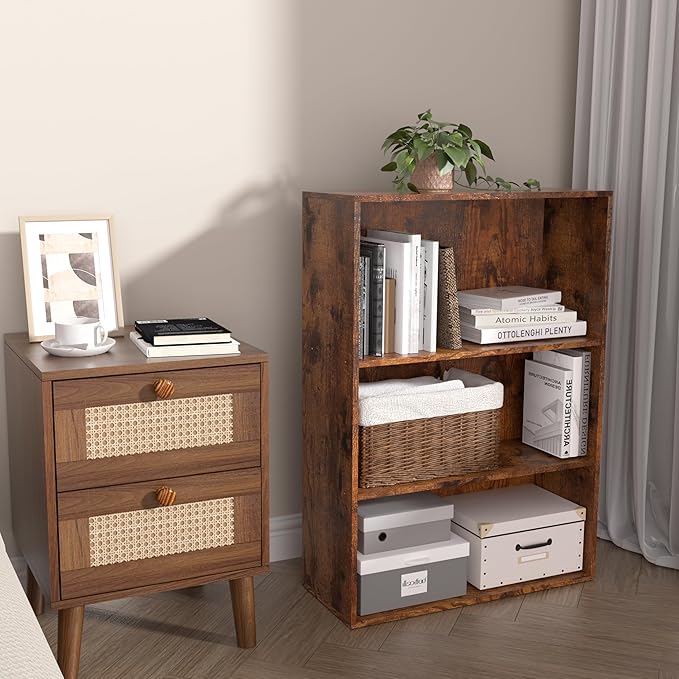 Wooden 3 Cube Storage Organizer,3 Tier Low Bookcase Storage Display Organizer, 33 Inch Versatile Cubes Shelf and Cubby Unit for Any Space (Brown, 3 Cube-W(23.6inch)