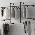 Industrial Pipe Clothing Racks with 5 Hanging Rods, Industrial Clothes Racks Wall Mounted, Heavy Duty Black Pipe Clothing Rack, Metal Closet Rods for Hanging Clothes