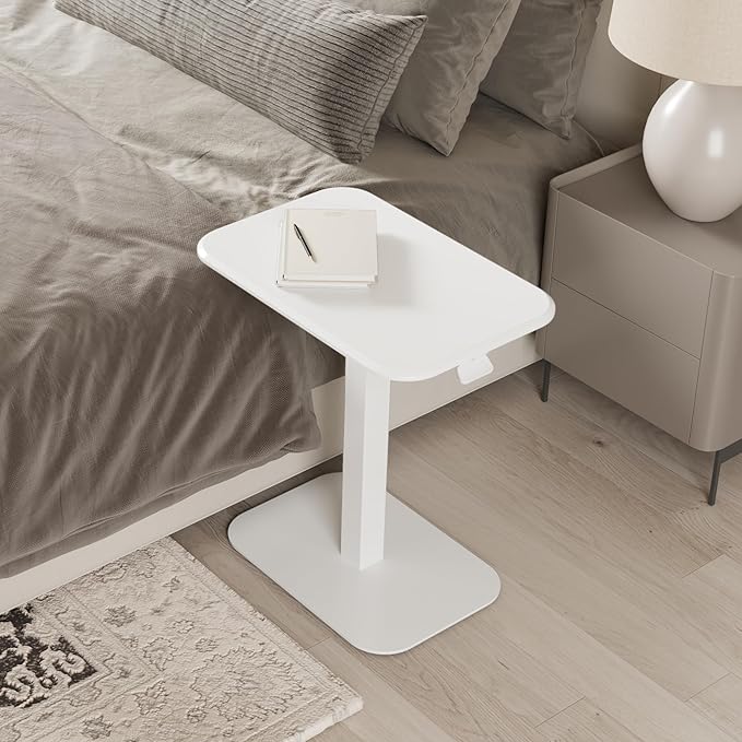 Ergohome™ ELEVANCE Table™ Height Adjustable Minimalist Tables, Laptop Desk, Living Room, Small Side Table, Drink Coffee End Table, Sofa Table, Study and Small Spaces (White Base Cloud White Top)