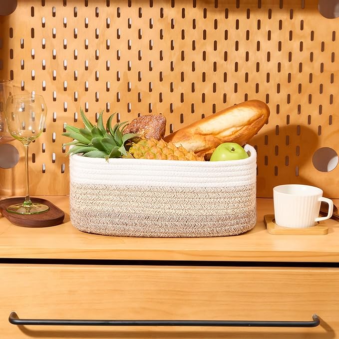 Small Storage Baskets for Organizing | Closet Organizer Bins | Shelf Toy Basket | Woven Rope Baskets | Cube Decorative Box | Shallow Basket | 13x8.5x5.1” | 4 Packs Gradient Brown