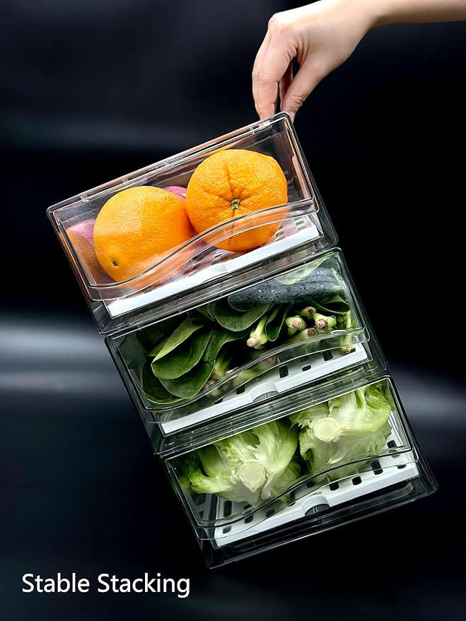 Refrigerator Organizers and Storage Drawer, Stackable Fruit Storage Containers for Fridge, Reusable Fridge Organizer fit for Kitchen Refrigerator and Restaurant Freezer (2 Drawers, Medium)