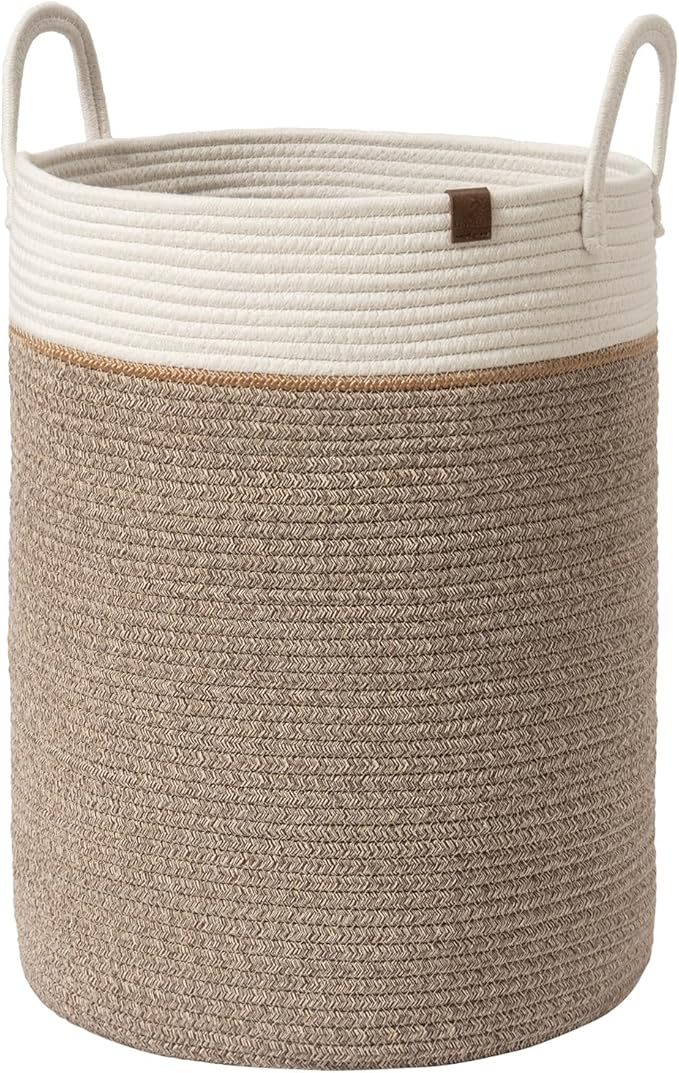 LA JOLIE MUSE Woven Basket Rope Storage Baskets - Large Cotton Organizer, Basket for Baby Blanket, Kids Toy Nursery Laundry Basket Mocha L