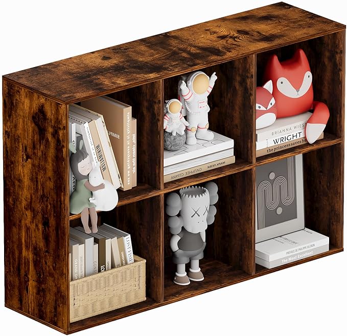 Book Shelf, Wooden Cube Storage Organizer with 11" Open Cubes, Stackable Bookcase for Room Divider Storage, 2 Tier Bookshelf for Living Room, Bedroom, Office (Indonesian Antique Oak, 6-Cube)