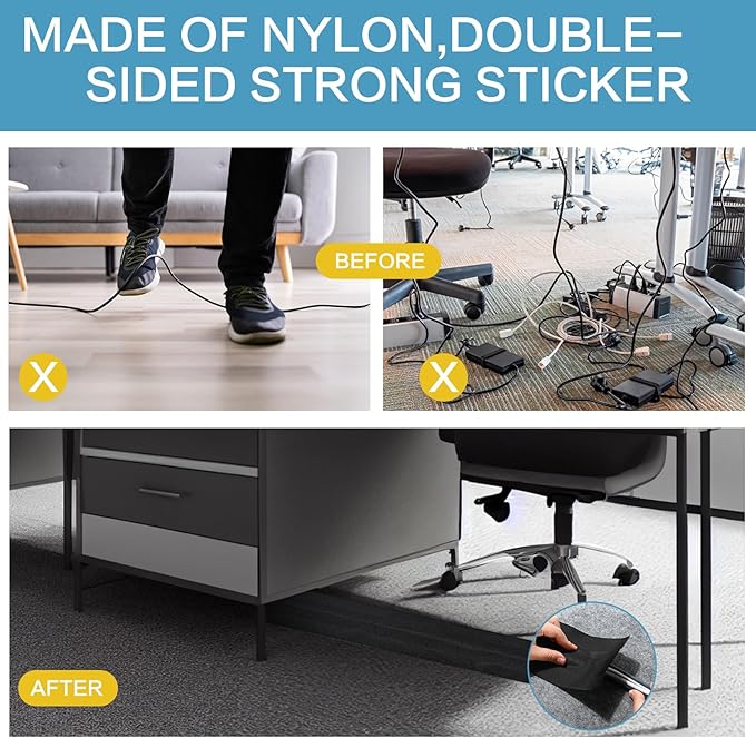WILLBOND Carpet Cord Cover Cable Protector Floor Cover Cable Protector Management Only for Commercial Office Carpet(295.28 ft,Black)