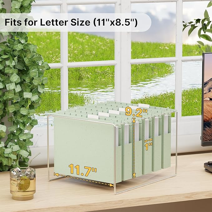 Wheat Straw Plastic Hanging File Folder Letter Size,Heavy Duty 1 Inch Expansion,12 Pack Extra Capacity Hang Folders for Filing Cabinet,Reinforced File Pockets Folder with Tabs(Morandi Green)