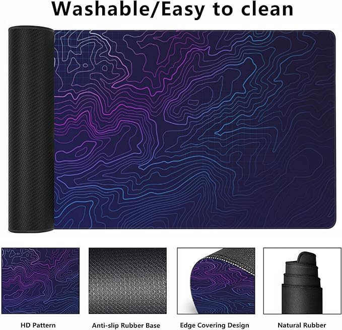 Gaming Mouse Mat Abstract Topography Large Mouse Pad Extended Mouse Pad Desk Mat Non-Slip Rubber Base Mice Pad Desk Pad for Office Game Home 35.4x15.75 in