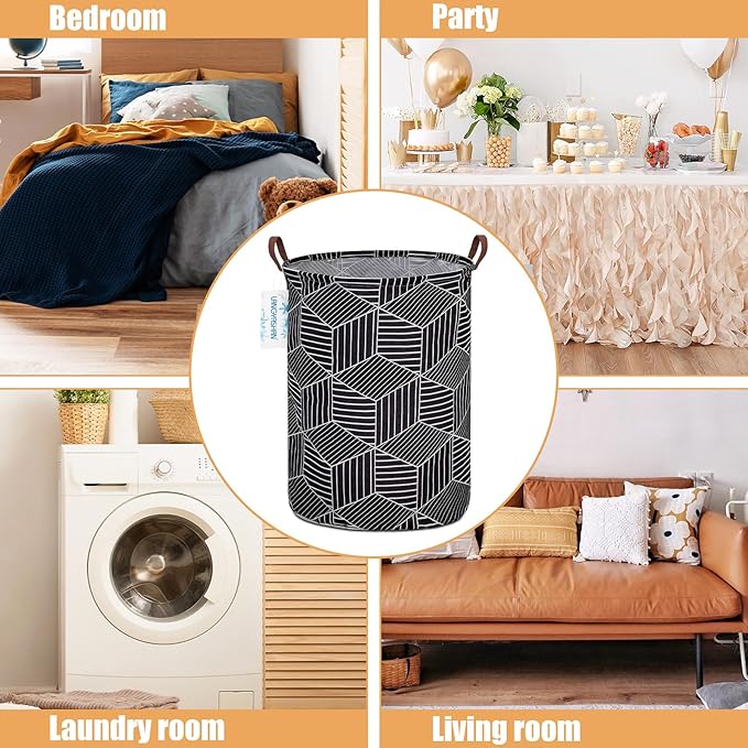 LANGYASHAN Laundry Basket Canvas Fabric Collapsible Organizer Basket for Storage Bin Toy Bins Gift Baskets Bedroom Clothes Children Nursery Hamper (Black diamond)
