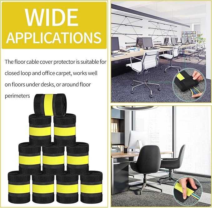 WILLBOND Carpet Cord Cover Cable Protector Floor Cover Cable Protector Management Only for Commercial Office Carpet(98.43 ft,Yellow and Black)