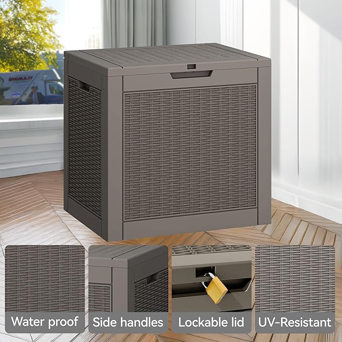 30 Gallon Outdoor Storage Deck Box Waterproof,Garden Tool,Backyard Cushion,Poolside Storage,Small Delivery Boxes for Outside,Lockable Lid,Rattan Grey