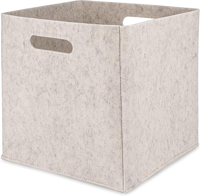Parker Baby Co. Felt Foldable Storage Cube Bin - 13 Inch Nursery Organizer for Diapers, Toys, and More - Collapsible Portable Cubby Basket for Storage- Natural Modern Design - Gender Neutral - White