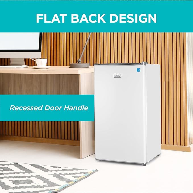 BLACK+DECKER 3.2 Cu. Ft. Compact Refrigerator, ENERGY STAR Certified Small Refrigerator, Single Door Mini Fridge with Chiller Compartment, Personal Fridge for Home or Dorm Room, BCRK32W, White