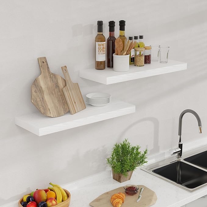Black Floating Shelves 24 Inch Long 2 Pack for Bedroom|Kitchen|Bathroom, Wall Mounted Rustic Wood Wall Shelves, 9.3 Inch deep Floating Shelf with Invisible Brackets for Books|Storage|Decor
