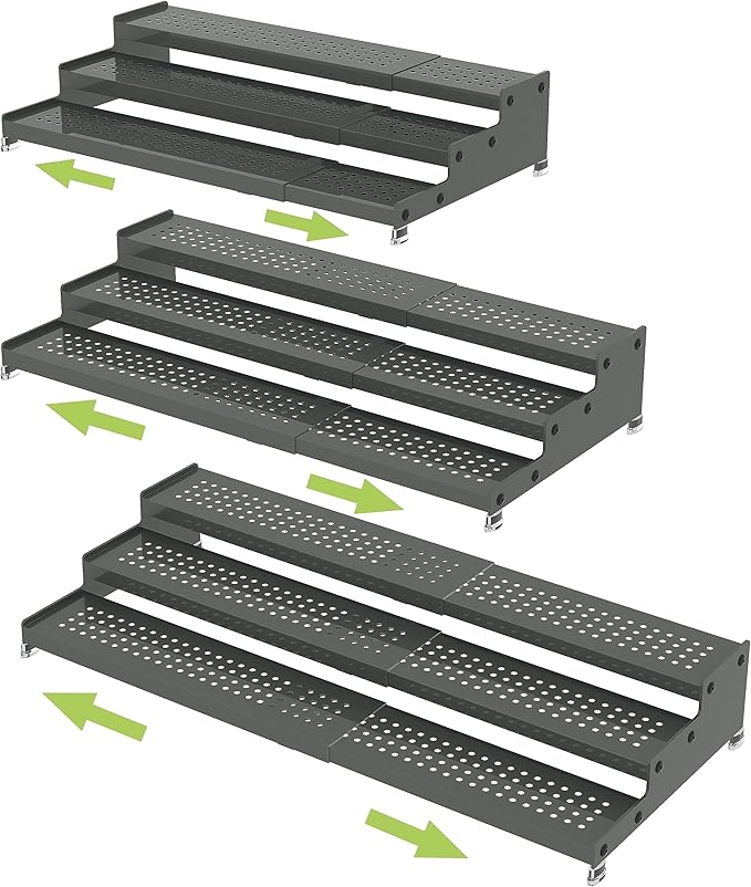 Metal Spice Rack Organizer for Cabinet, 3 Tier Expandable Spice Storage Shelf, Great for Kitchen Cabinets, Cupboard,Pantry and Countertop More,Metal Plate with Hole(3PACKS/Gun-Grey)