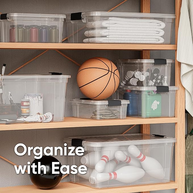 Superio Storage Bins with Lids - Clear Boxes for Organizing, Stackable Plastic Containers - BPA Free, Non-Toxic, Odor Free, Organizer for Home, Office, Dorm(8 Pack, 11 Qt)