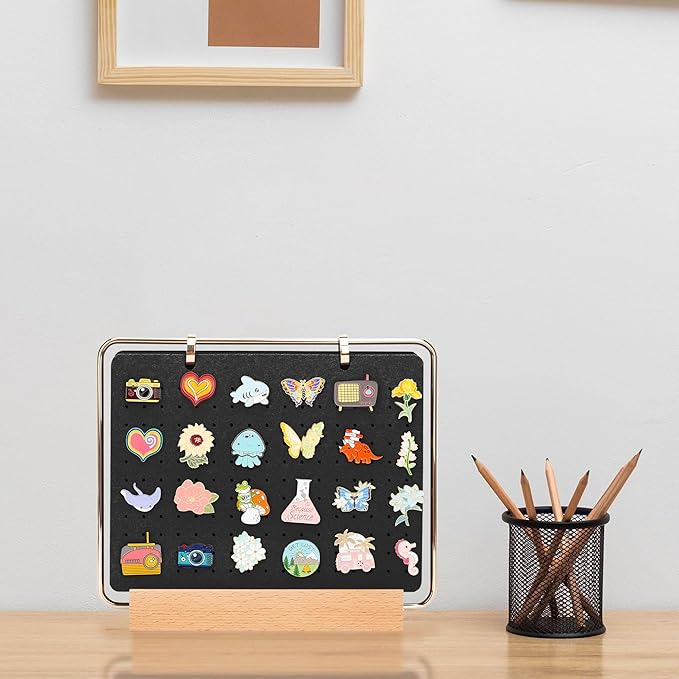 Pacmaxi Pin Display Organizers, Brooch Pin Holder, Enamel Pin Display Pages for Store 180+ Pins, Pin Collection Storage Calendar Wooden Stand with 6 Pages (Not Include Any Accessories) (Color)