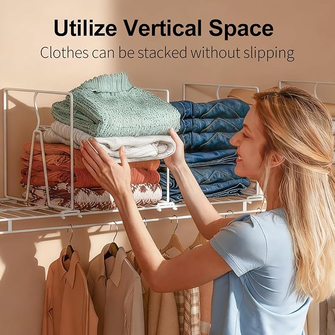 Wire Shelf Dividers for Closet: Tall 16 Pack 12-Inch Deep Adjustable Organizer for Shelves,Metal Rack Separator for Clothes, Purses & Bags，No Tool