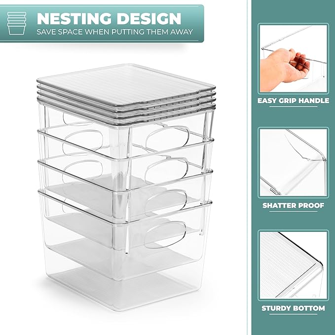 Sorbus Small Clear Plastic Storage Bins with Lids, Clear Stackable Storage Bins, Clear Toy Storage Bins, Clothes, Medicine, Makeup, Closet, Art Supply, Bathroom, Shoe, Toy Storage Organizer (4 Pack)
