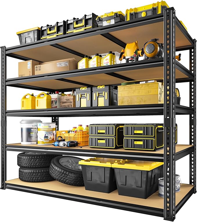 48" W Garage Shelving Heavy Duty 3200LBS Garage Storage Shelving, 5 Tier Adjustable Metal Shelving Unit Utility Rack Shelf for Warehouse, Pantry, Closet, Kitchen 72" H x 48" W x 24" D, Black,2PCS