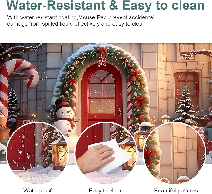 Christmas Scene Gaming Mouse Pad 35.4"x15.7"Desk Mat Anti-Slip Rubber Base & Durable Stitched Edges for Gamers Smooth Mouse Writing Surface for Desk Office/Home