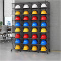 Stackable Safety Helmet Storage Boxes, Large Adjustable Hard Hat Placement Organizer Rack,with Wheels,for Construction Site/Garage/Workshop/Factory Helmet Display Shelf (Black, 32 Grids-4 * 8)
