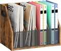 Wooden Desktop File Organizer with Removable Dividers, Mesh Front Panel for Paper, Mail, Magazine, Home Office Desk Storage, Easy Assembly, Rustic Brown MWJ06FG